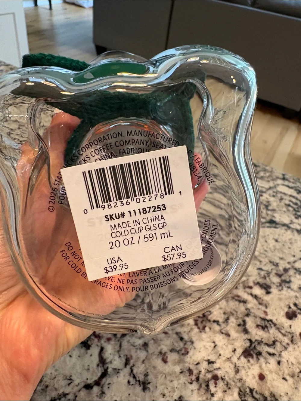 New! Starbucks Snoopy Glass Cold Cup with box